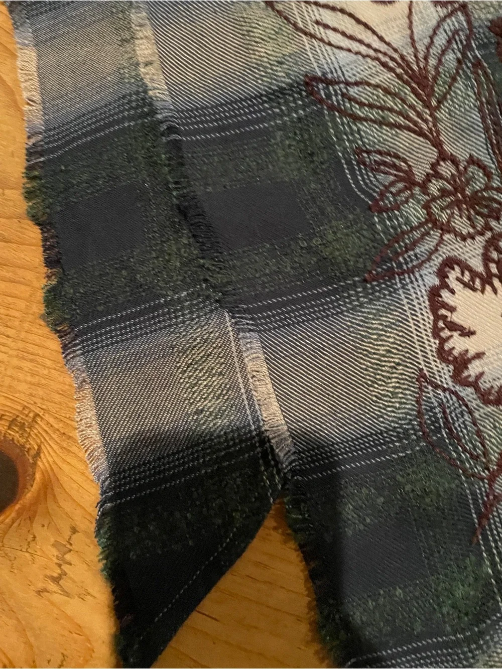 NWT J jill Indiana Cotton Embroidered Plaid floral patchwork triangle scarf